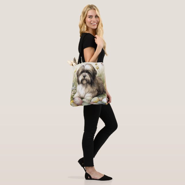 Tote Bag Chien tibétain de Terrier avec oeufs de Pâques vac (Sur le modèle)