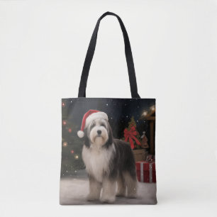 Tote Bag Chien tibétain de Terrier en Noël de neige