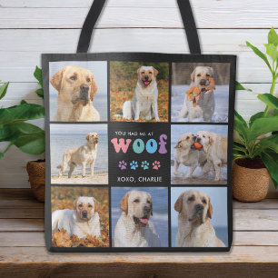 Tote Bag Chien Vous M'Avez Eu WOOF Custom 8 Photo Collage R