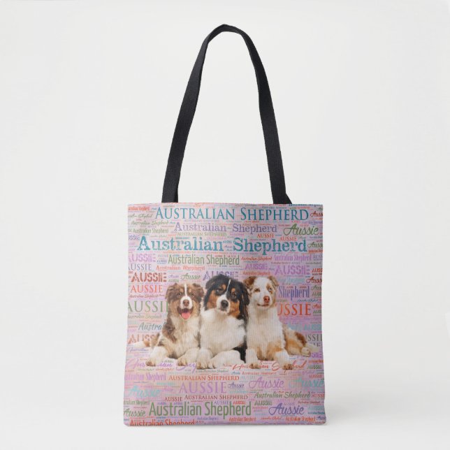 Tote Bag Chiens de berger australiens sur le nuage 2 de mot (Devant)