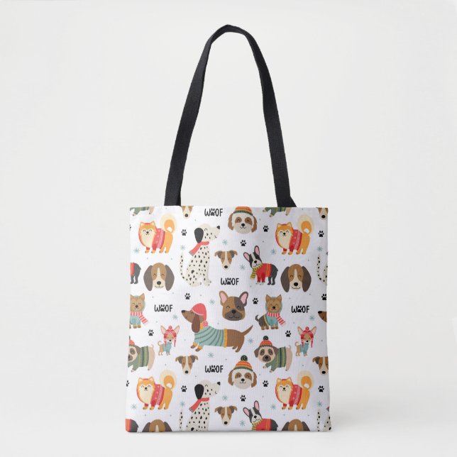 Tote Bag Chiens de fête dans le Motif de Sweaters de vacanc (Devant)