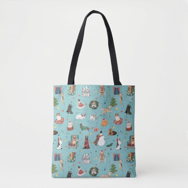 Tote Bag Chiens de Fêtes en Motif de pulls de Noël (Devant)
