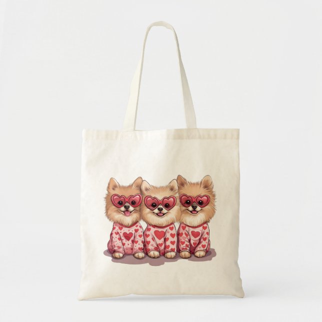 Tote Bag Chiens de Poméranie de la Saint-Valentin (Devant)