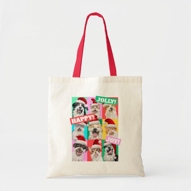 Tote Bag Chiens et chats avec la barbe du Père Noël (Devant)