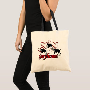 Tote Bag Chiens Gris Et Coeurs Rouges
