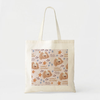 Tote Bag Chiens mignons, étoiles, lignes : vintage sans sou
