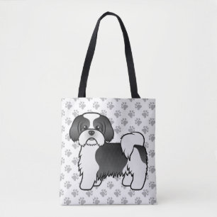 Tote Bag Chih Tzu Cute Cartoon Chien & Paps Noir Et Blanc
