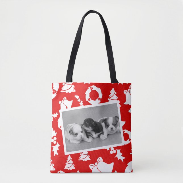 Tote Bag Chihuahua Chiuppies Joyeux arbre de Noël Wreath (Devant)