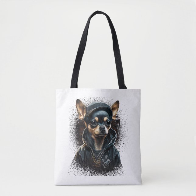 Tote Bag Chihuahua Cool Chien Rap Hip-Hop Gangster (Devant)