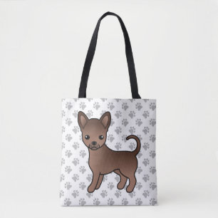 Tote Bag Chihuahua de dessin animé à poils lisses au chocol