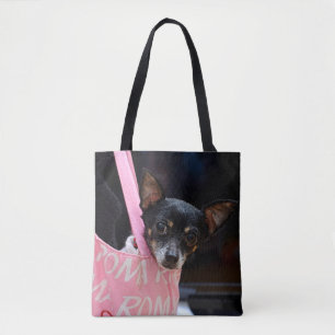 Tote Bag Chihuahua Noir en train de faire ses courses