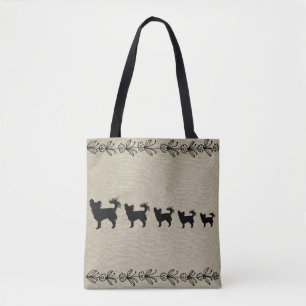 Tote Bag Chihuahua noir Silhouette Vintage Floral Fourre-to