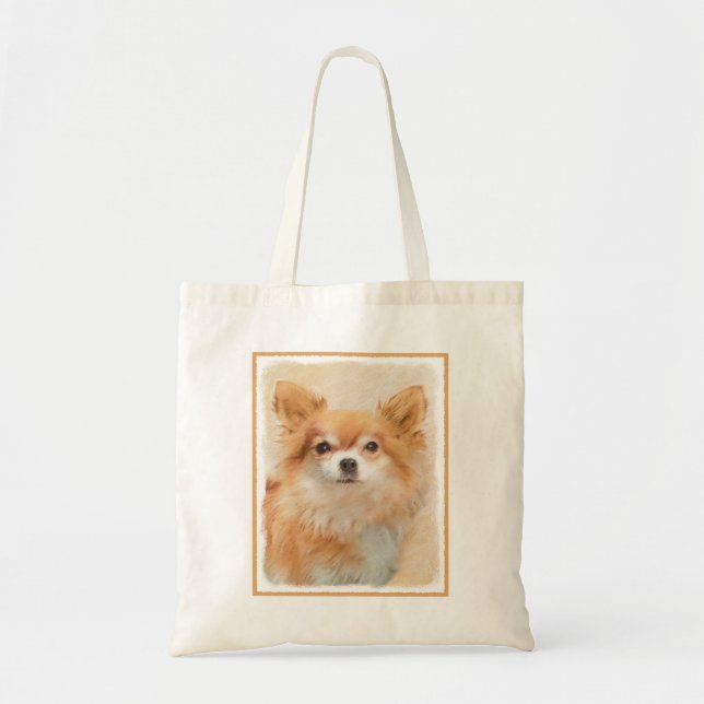 Tote Bag Chihuahua Peinture de Chien à long Haired Art orig (Devant)