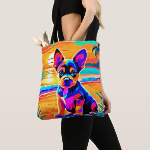 Tote Bag Chihuahua Puppy coloré sur Sunset Beach