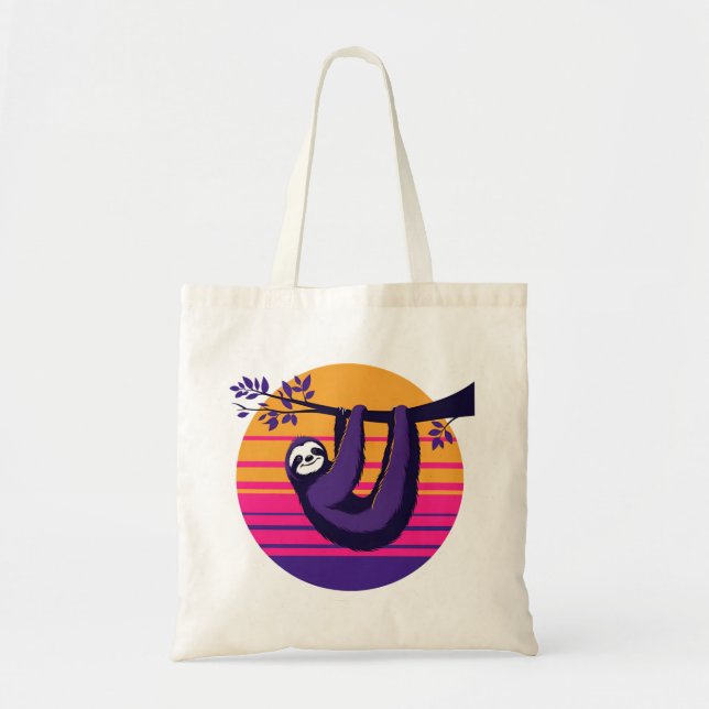 Tote Bag Chill like a Sloth - Retro Sunset Sloth (Devant)