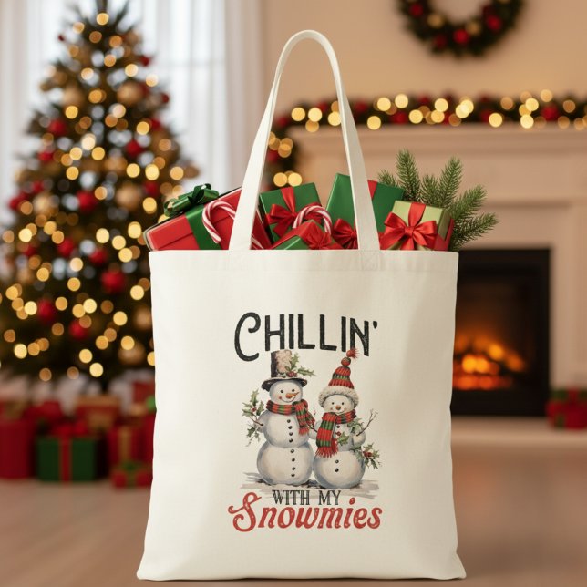 Tote Bag Chillin avec mes neiges Noël rustique (Chillin With My Snowmies Rustic Christmas Tote Bag)