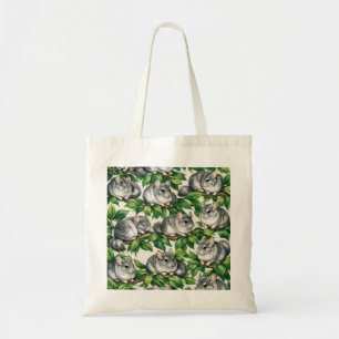 Tote Bag Chinchillas Gris dans un Motif Botanique de Feuill