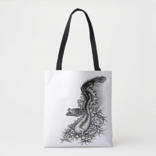 Tote Bag Chine Dragon, noir et blanc Design en Tattoostyl