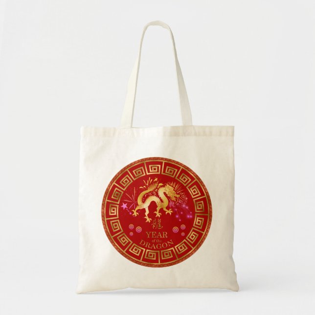 Tote Bag Chinois Zodiac Dragon Rouge/Or ID542 (Devant)