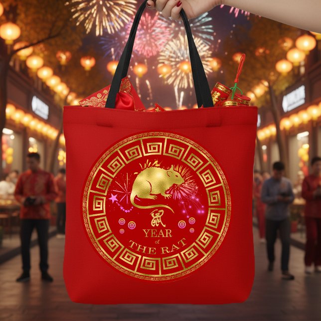 Tote Bag Chinois Zodiac Rat Rouge/Or ID542 (Créateur téléchargé)