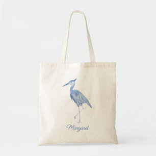 Tote Bag Chinoiserie Aquarelle Héron bleu