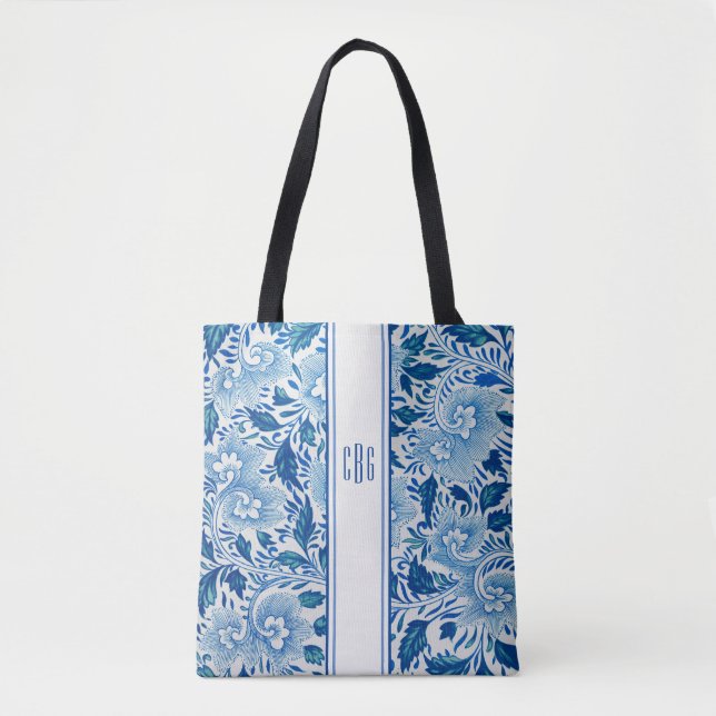 Tote Bag Chinoiserie Bleu et Blanc Fourre-tout Chic avec Mo (Devant)
