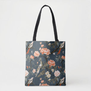 Tote Bag Chinoiserie sur Denim Blue