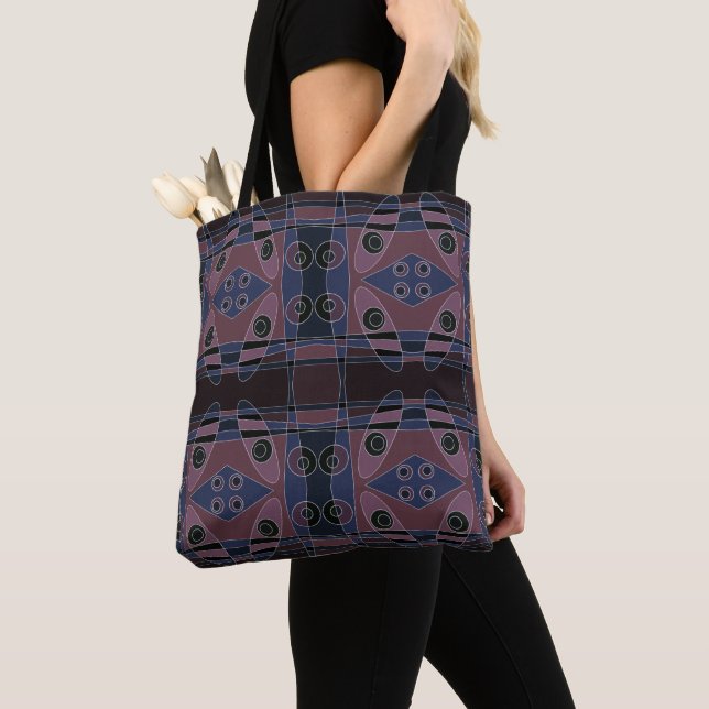 Tote Bag Chintz de Bohême 18 bleu violet noir blanc (De près)
