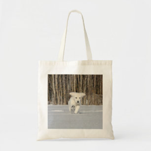 Tote Bag Chiot blanc Golden Retriever en neige