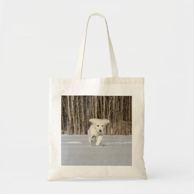 Tote Bag Chiot blanc Golden Retriever en neige (Devant)