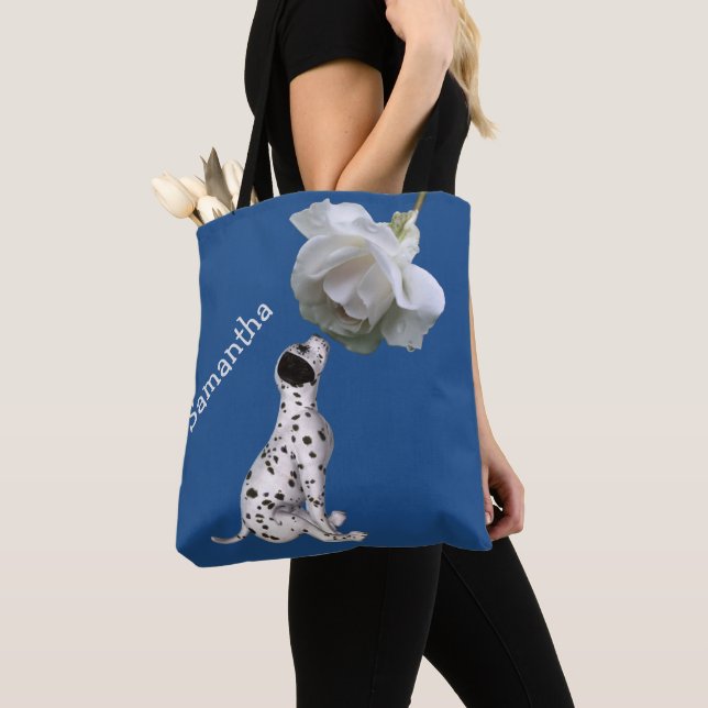 Tote Bag Chiot Dalmatien Et Rose Personnalisé (De près)