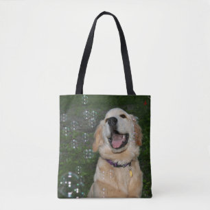 Tote Bag Chiot de golden retriever dans les bulles