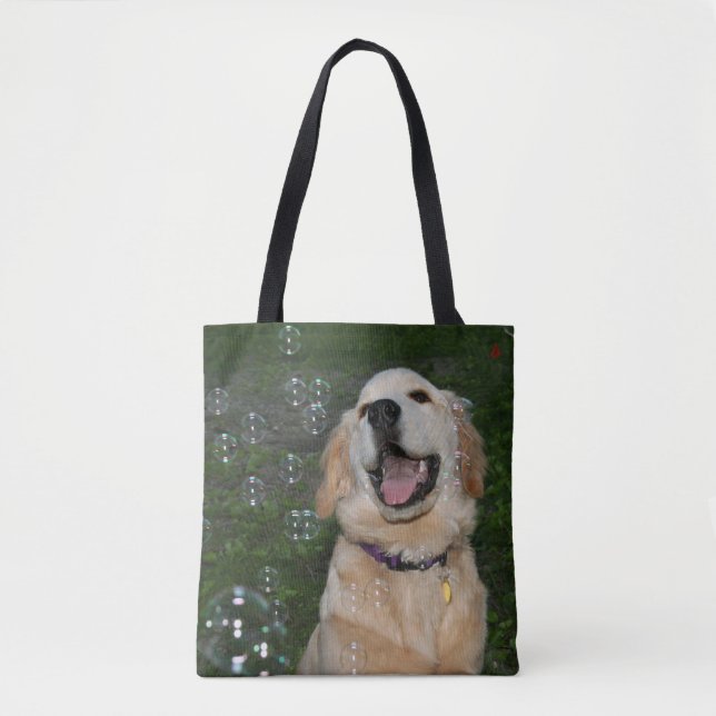Tote Bag Chiot de golden retriever dans les bulles (Devant)