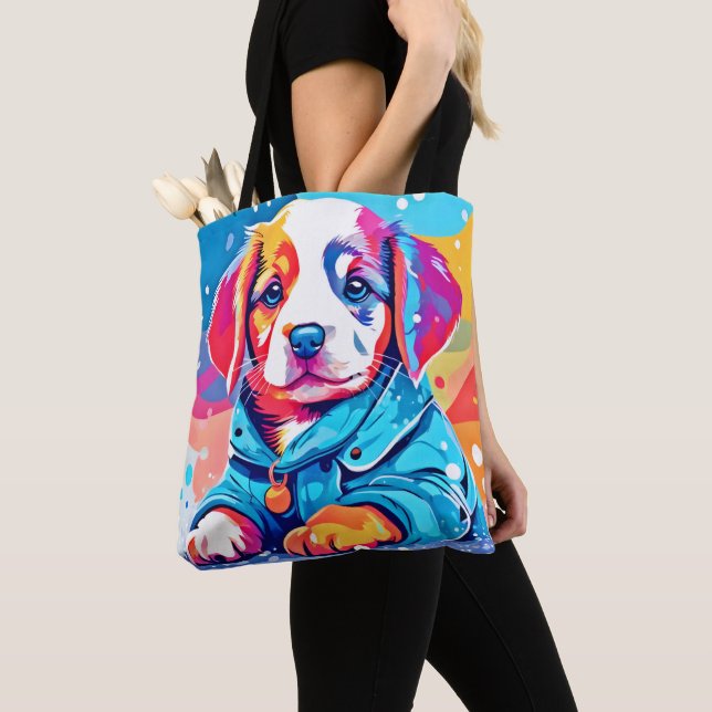 Tote Bag Chiot en design de manteau bleu (De près)
