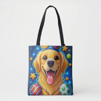 Tote Bag Chiot Golden Retriever Magique avec des Étoiles