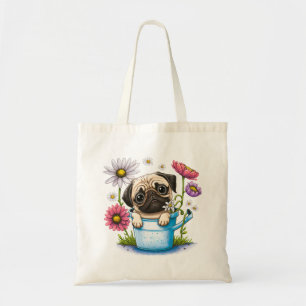 Tote Bag Chiot mignon avec Fleurs