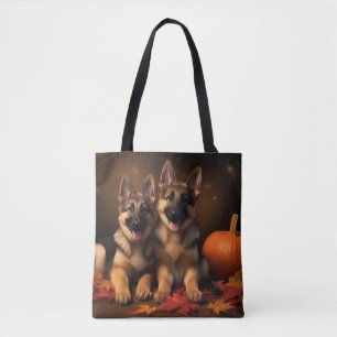 Tote Bag Chiots Berger Allemand Délice d'Automne Citrouille
