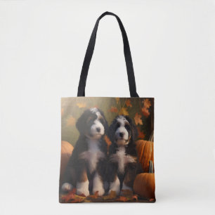 Tote Bag Chiots Bernedoodle Délice d'Automne Citrouille