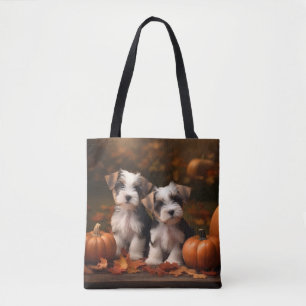 Tote Bag Chiots Biewer Terrier Automne Délice Citrouille