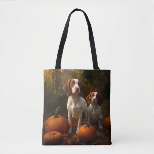 Tote Bag Chiots Brittany Spaniel Automne Délice Citrouille