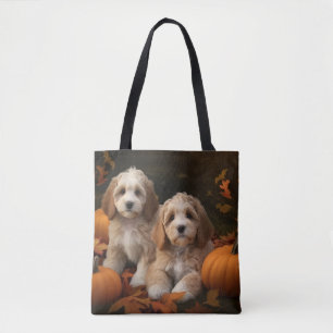 Tote Bag Chiots Cockapoo Délice d'Automne Citrouille 