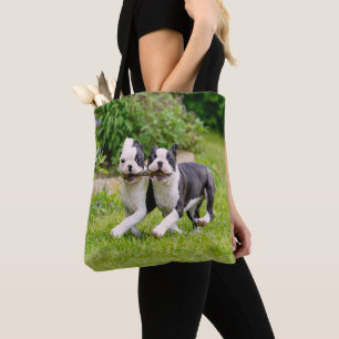 Tote Bag Chiots de Boston Terrier joyeux et amusants jouant