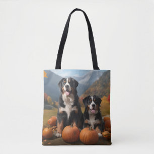 Tote Bag Chiots de montagne suisses d'automne Delight Pumpk