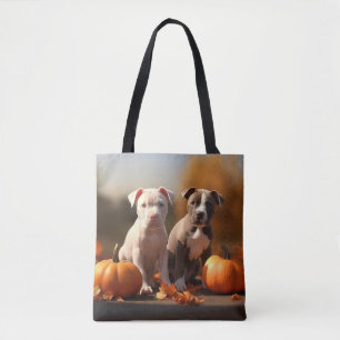 Tote Bag Chiots Pitbull Délice d'Automne Citrouille 