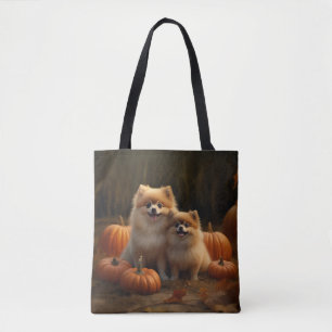 Tote Bag Chiots Poméranie Joie d'Automne Citrouille