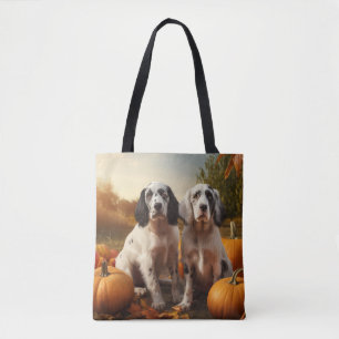 Tote Bag Chiots Setter Anglais Délice d'Automne Citrouille 