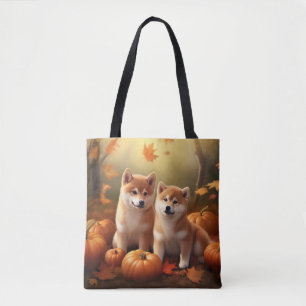 Tote Bag Chiots Shiba Inu Délice d'Automne Citrouille