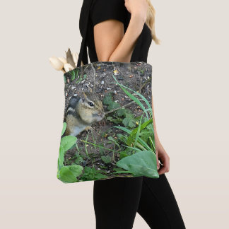 Tote Bag Chipmunk Eating And Collecting In The Garden Photo