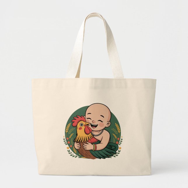 Tote Bag | Chloe Baby Hugs The Rooster (Front)