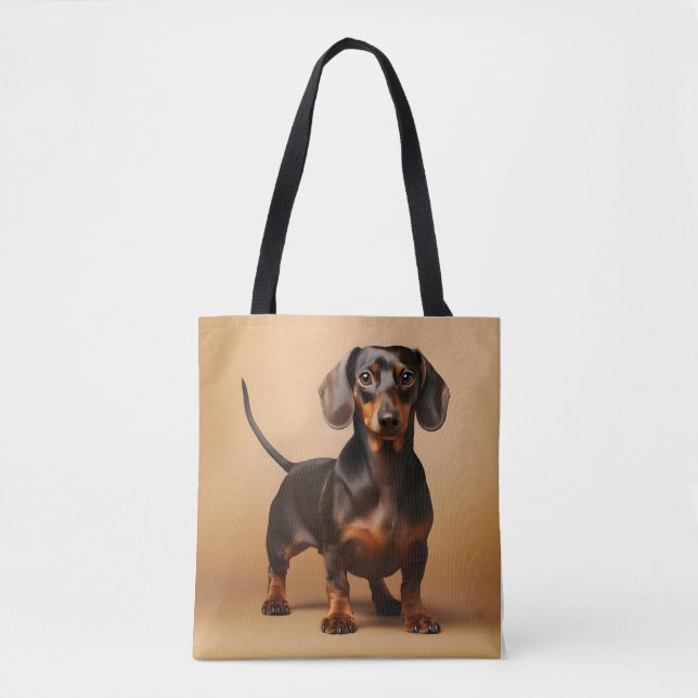 Tote Bag Chocolat et chien Tan Dachshund (Devant)